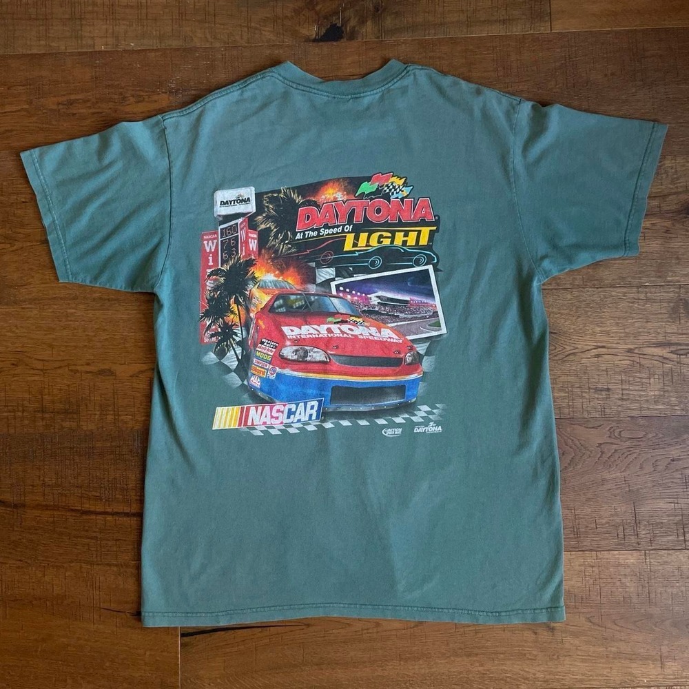Anvil Daytona International Speedway Racing Shirt Mens XL Green Retro 90s NASCAR